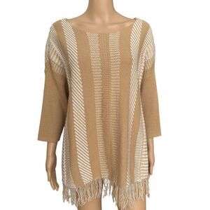 Chico’s Filipa Striped Sweater fringe hem size M